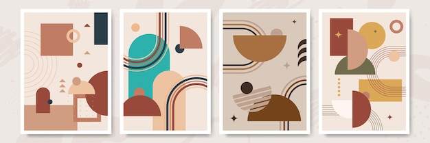 Modern minimalist abstract aesthetic illustrations with geometric shapes Contemporary wall decor Collection of creative artistic posters