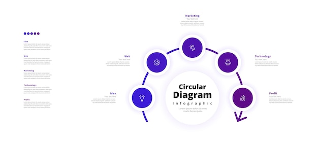 Vector modern minimalist elegant clean circular 5 steps editable diagram infographic design template vector