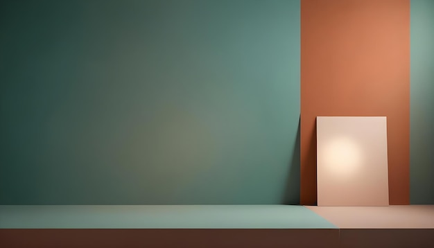 Vector a modern minimalist interior with a green and orange wall a beige platform and a light source highlighting the space