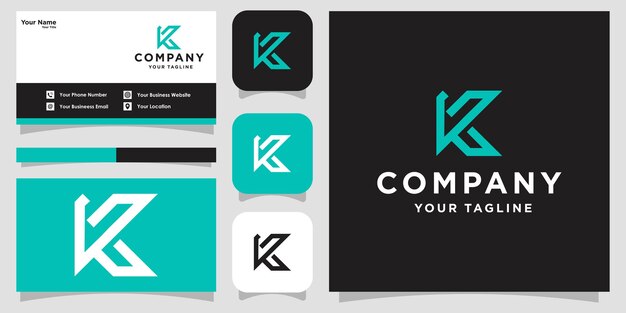 Modern minimalist line letter k logo and business card Premium Vector