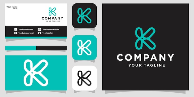 Modern minimalist line letter k logo and business card Premium Vector