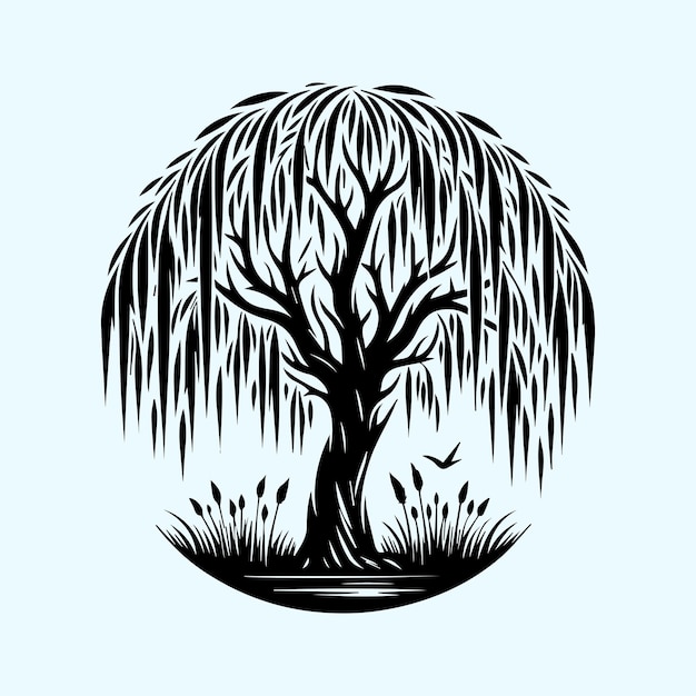 Vector modern minimalist natureinspired willow tree silhouette vector design embodying grace and fluidity