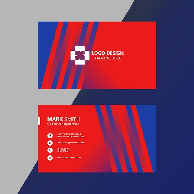 Modern minimalist style blue and red business card stationary Free Vector