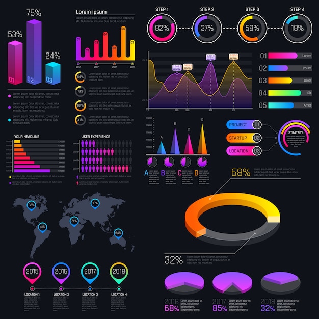 Modern modern infographic  template with statistics graphs and finance charts. Diagram template and chart graph, graphic information visualization 