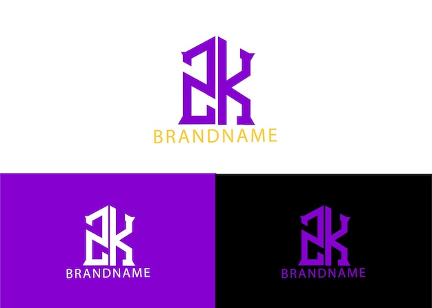 Modern monogram initial letter zk logo design template