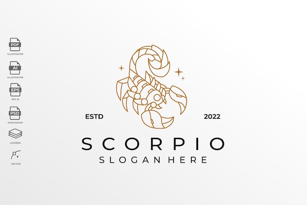 Modern Monoline Lineart Zodiac Scorpio Logo Design Template Illustration Tattoo Wallpaper Art