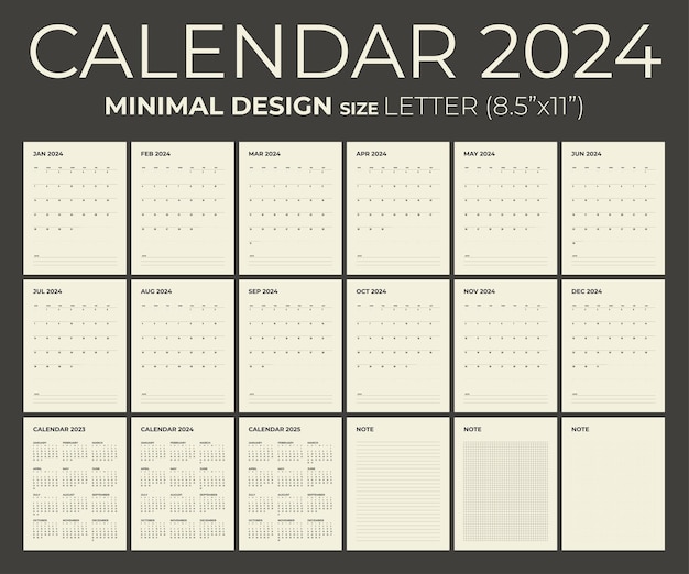 Modern monthly calendar note and planner for 2024 the week starts on Sunday