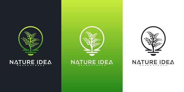 Modern nature idea logo design with unique combined bulb and leaf Premium Vektor