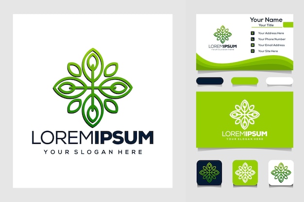 modern nature logo with art line style logo template and business card