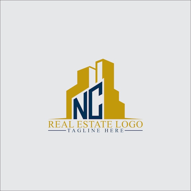 Vector modern nc real estate logo design with building silhouettes