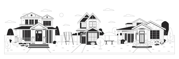 Modern neighborhood black and white cartoon flat illustration