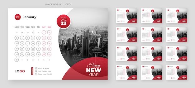 Modern new year 2022 desk calendar template