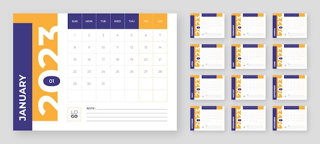 Modern new year 2023 desk calendar template