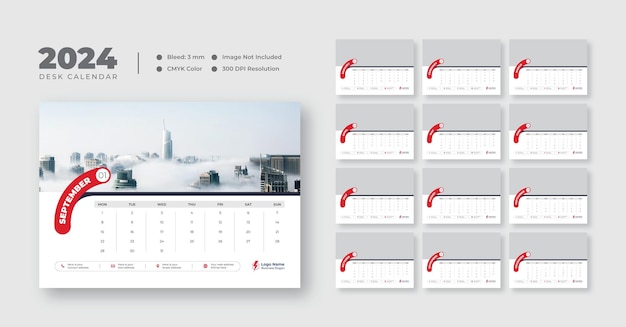 Modern New Year 2024 desk calendar template