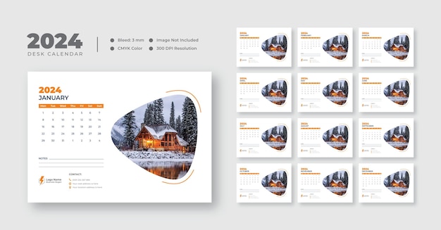 Modern New Year 2024 desk calendar template