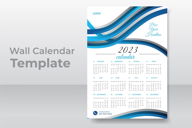 Modern new year date table 2023 wall calendar design template