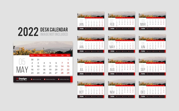 Modern new year simple 2022 desk calendar template