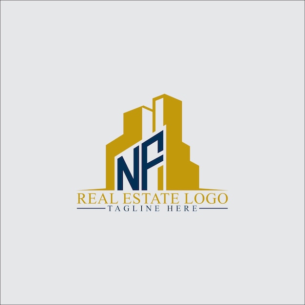 Vector modern nf real estate logo design with building silhouettes