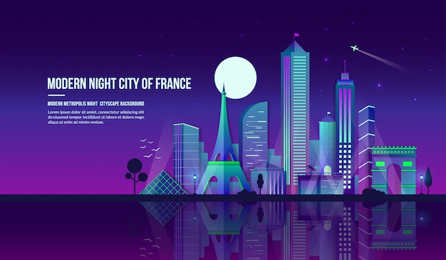 Modern night city of france