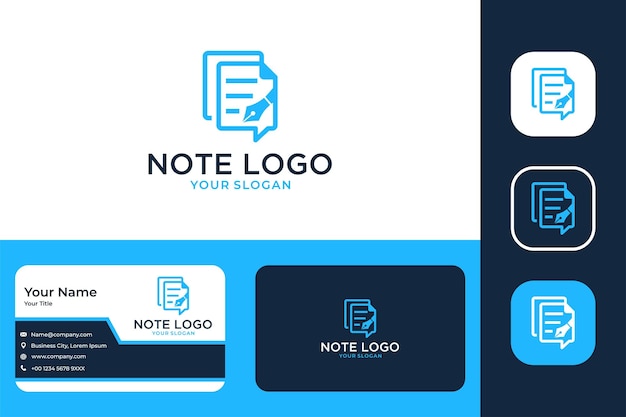 Modern note with pen logo design and business card