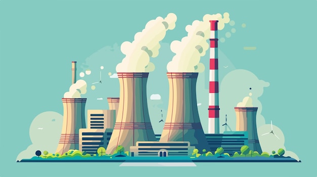 Modern Nuclear Power Plant Vector Illustration