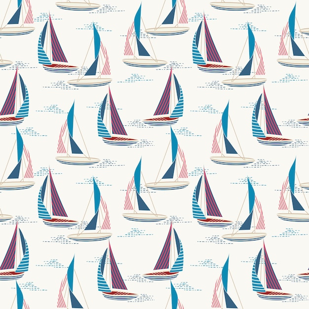 Modern ocean beach wind surfing illustration sailboat with stripes seamless pattern Vector EPS10