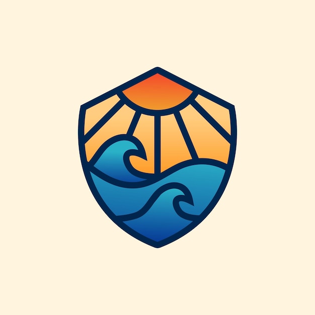 Modern ocean wave shield logo illustration design