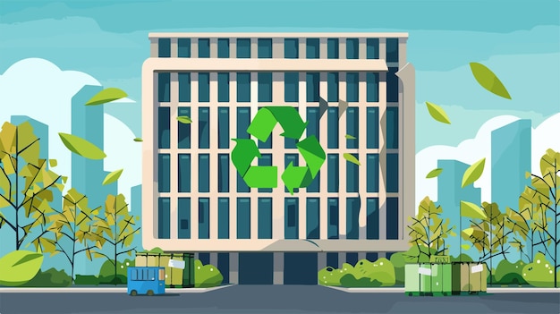 Vector modern office building with recycling symbol vector illustration