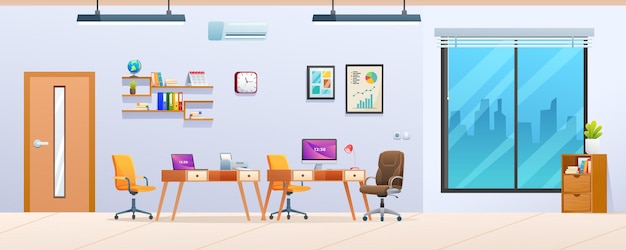 Modern office interior design cartoon illustration