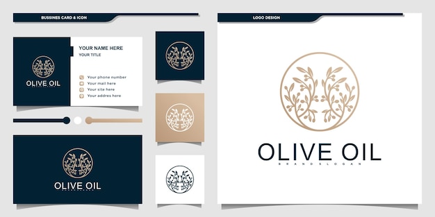 Modern olive oil branch logo icon with creative branch leaves in circle shape Premium Vector