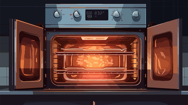 Vector modern open oven in kitchen vector illustration