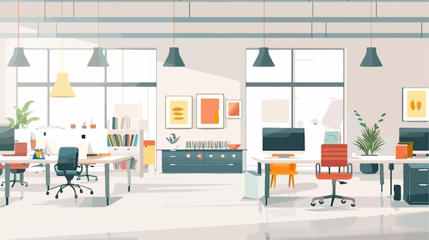 Vector modern open plan offices illustration in flat vector style