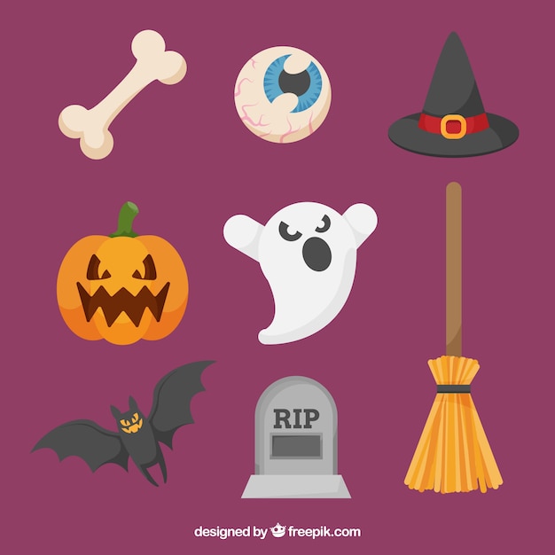 Modern pack of flat halloween elements