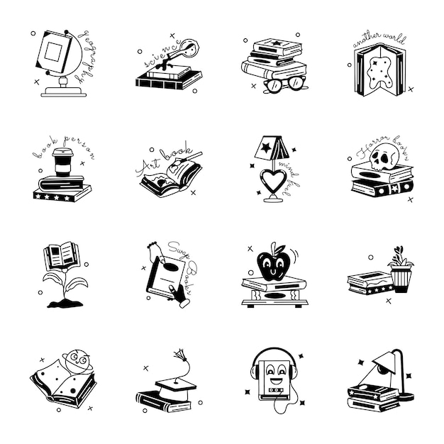 Modern Pack of Reading Books Glyph Stickers