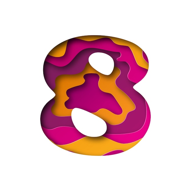 Modern paper art of the colored number Eight. Vector illustration. Number Eight is cut from paper isolated.