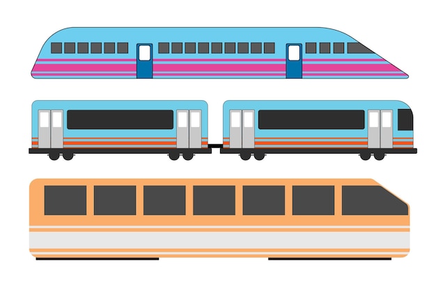 Modern passenger trains Subway transport high speed trains in flat style