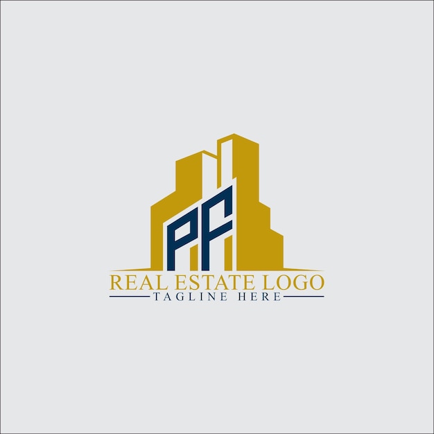 Vector modern pf real estate logo design with building silhouettes