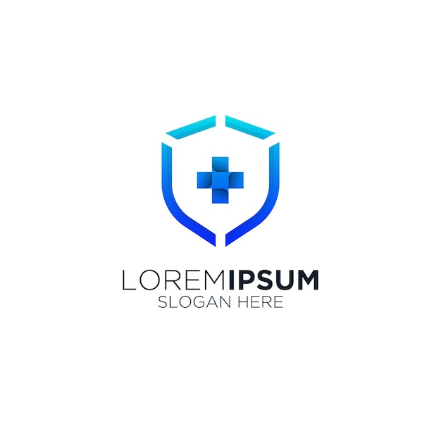 Modern pharmacy medical cross shield logo