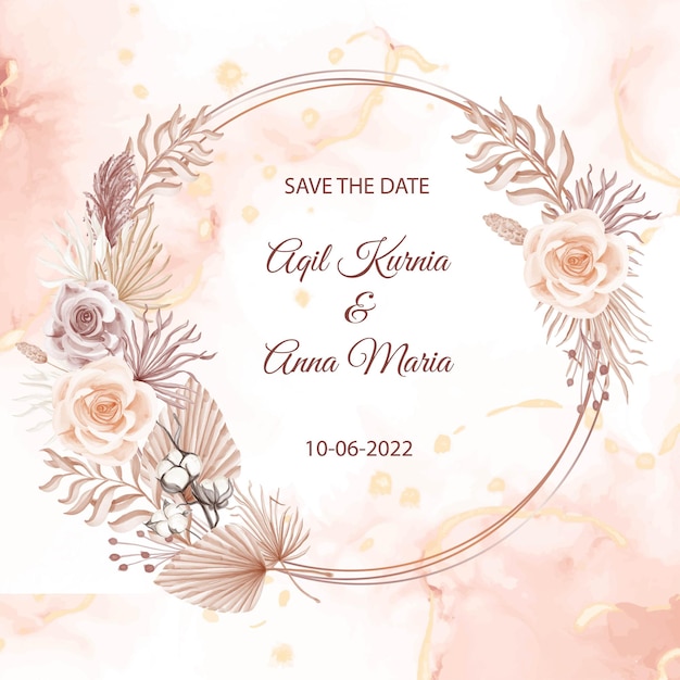 Modern Pink Boho Style Wedding Card Invitation Template