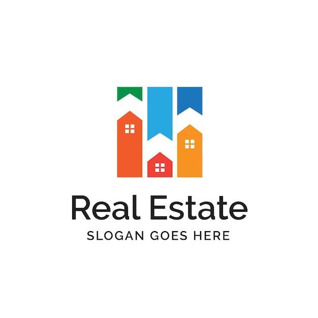 Modern playful colorful house real estate logo design