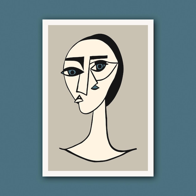 Modern Portrait of a Girl Cubism Style Geometric Minimalist Woman Head