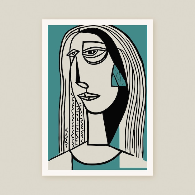 Modern Portrait of a Girl Cubism Style Geometric Minimalist Woman Head