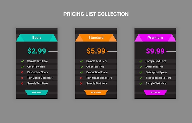 Modern pricing comparison table template for your business