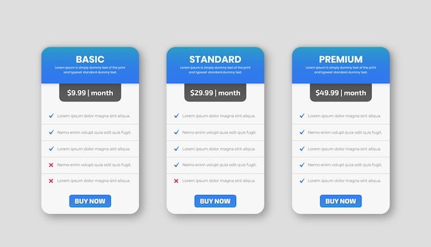 Modern Pricing plan table chart Comparison infographic design template