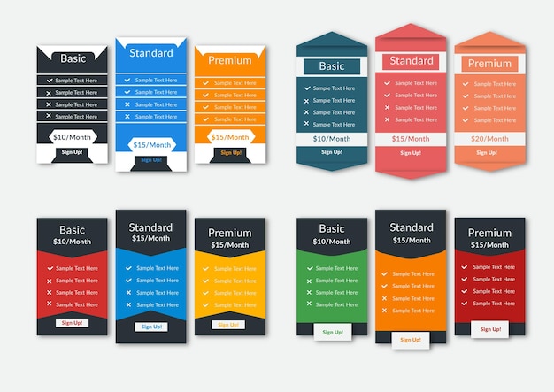 Modern Pricing table design big set Table price comparison design template