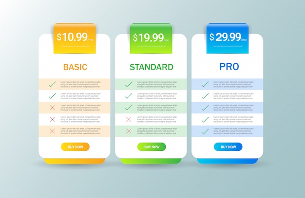 Modern pricing table template