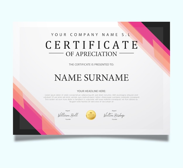 Modern and professional academic certificate of appreciation award template design