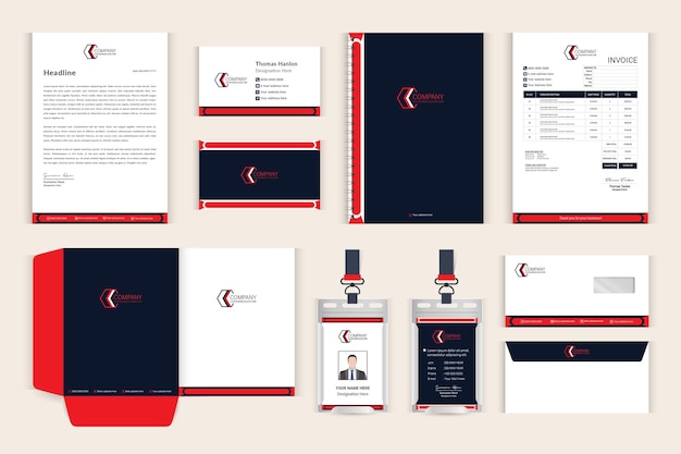 Modern professional business red and black stationery set