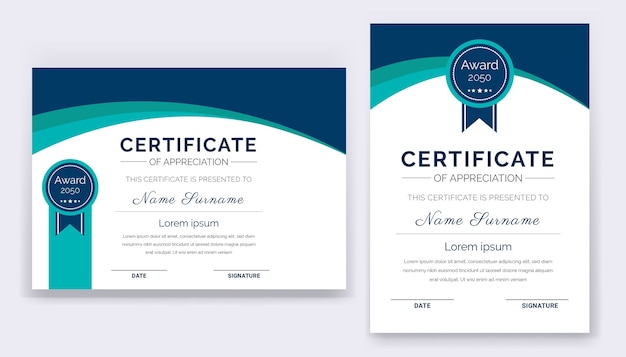 Modern and professional certificate template of appreciation award.