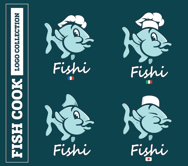 modern professional set logo emblem fish cook for different countries in blue theme